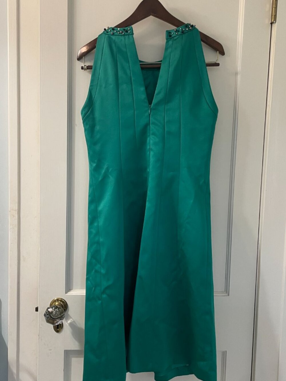 Kay Unger Green/Teal Cocktail Dress Size 8 Beaded Halter keyhole back lined - Picture 4 of 8
